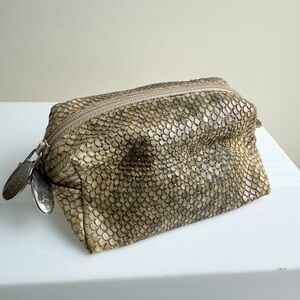 FURLA Vintage Faux Reptile Leather Cosmetic Makeup Pouch Bag